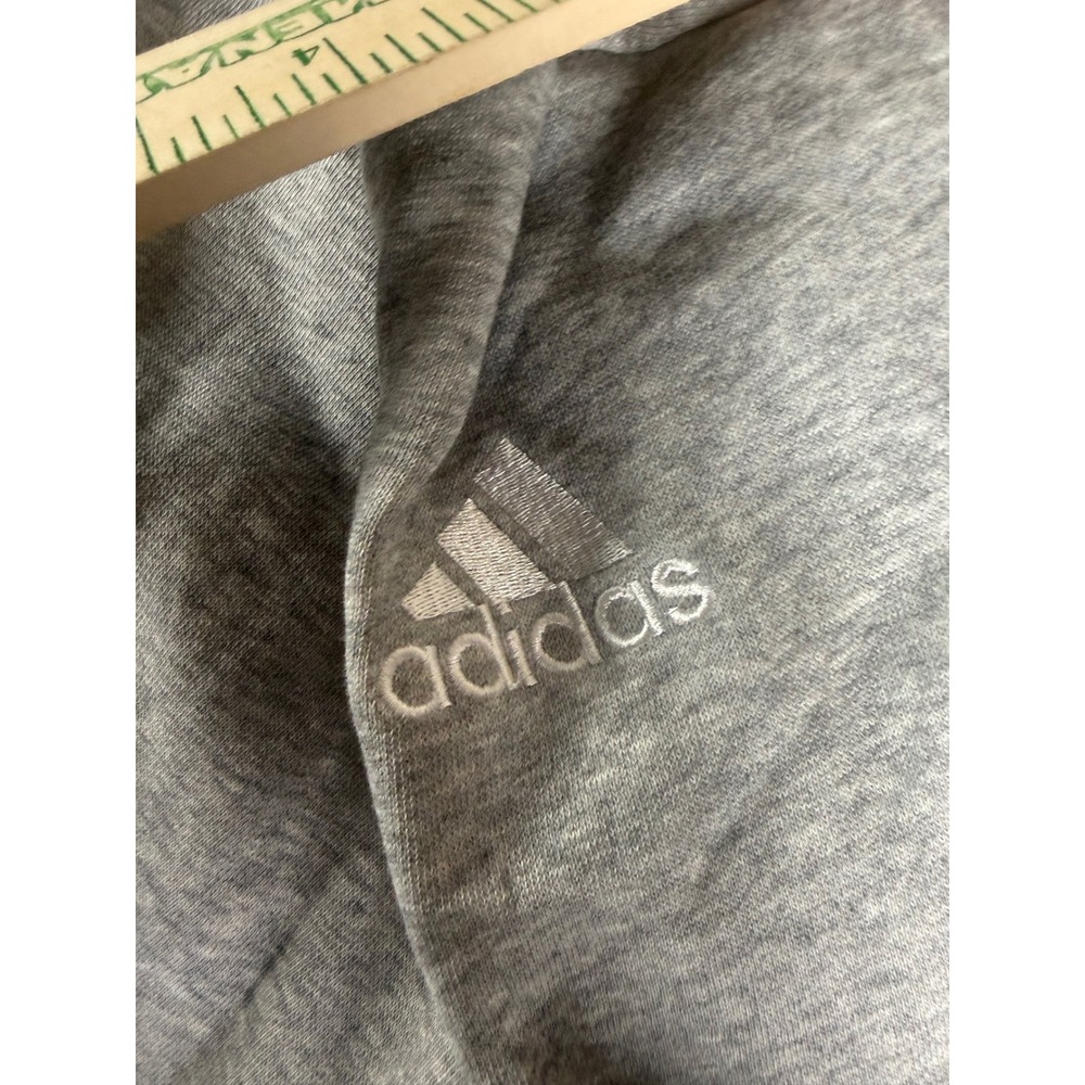 Adidas Essentials Heather Grey Fleece Pullover Hoodie Mens Small Logo Sleeve - Picture 4 of 6
